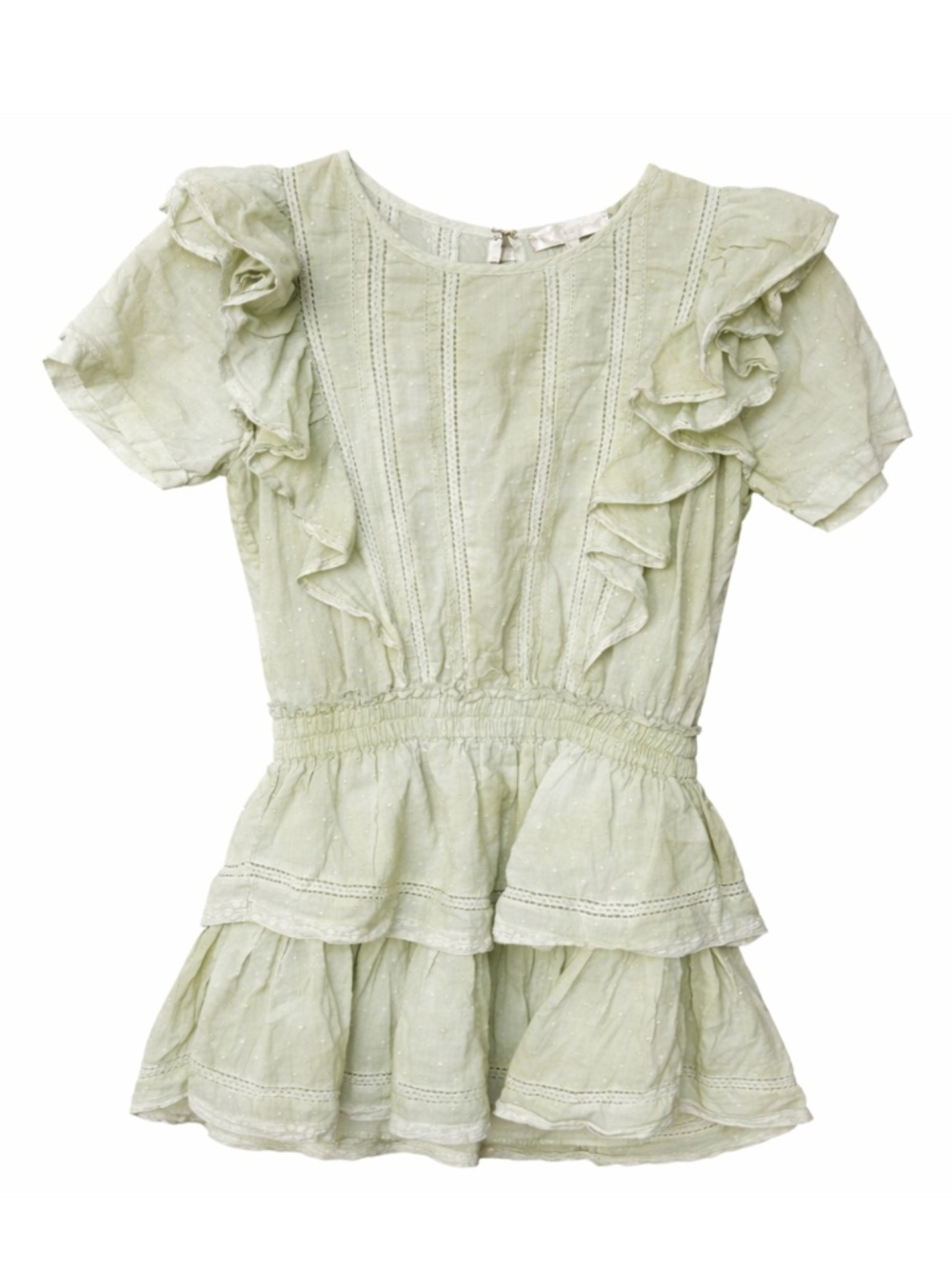 Love Shack Fancy Natasha Dress Small Sage Cottagecore Puff Sleeve